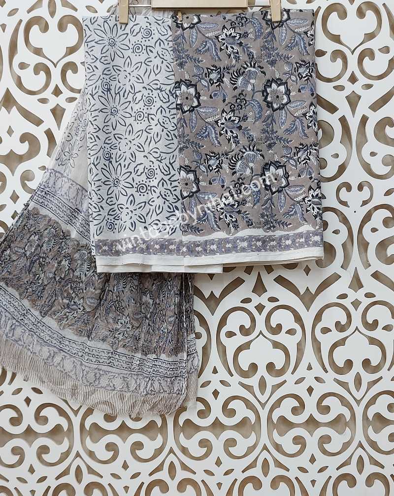 DESIGNER HAND BLOCK PRINT PURE COTTON SUIT WITH CHIFFON DUPATTA- CH-03